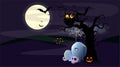 Scary night. Halloween greeting card. Scary illustrated scene.