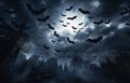 Scary night sky with flying bats Royalty Free Stock Photo