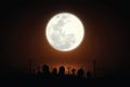 Scary nights on full moon nights and tombs, terrifying atmospheres. for Halloween background. Royalty Free Stock Photo