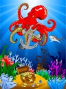 Scary octopus and ship anchor Royalty Free Stock Photo
