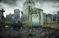 Scary old cemetery. church on grave. Halloween concept. 3d rendering