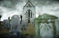 Scary old cemetery. church on grave. Halloween concept. 3d rendering Royalty Free Stock Photo