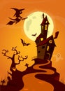 Scary old ghost haunted house. Halloween card or poster. Vector illustration. Royalty Free Stock Photo