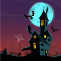 Scary old ghost house. Halloween cardposter. Vector illustration