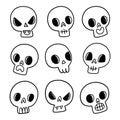 Scary outline skulls Halloween vector set