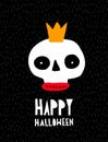 Funny Halloween Vector Illustration with Abstract Hand Drawn Skull on a Black Background. Royalty Free Stock Photo