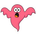 Scary pink ghost. doodle icon image