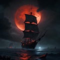 A Scary Pirate Ship Ominously Sailing Through The Dark Skies Generative AI