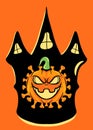 Scary Pumkin virus Halloween with black Castle background vector