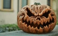 Scary Pumpkin Background Angry Face Pumpkin Halloween Royalty Free Stock Photo