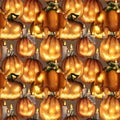 Scary pumpkin faces seamless pattern. A bright yellow Halloween nightmare.