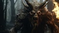 Scary Realistic Astaroth: Demon Horned Creature In Dark Woods Royalty Free Stock Photo