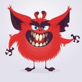 Scary red cartoon monster waving hands. Halloween vector illustration. Royalty Free Stock Photo