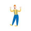 Scary red hair clown with yellow shoes and shirt