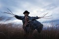 Scary scarecrow in a hat Royalty Free Stock Photo