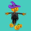 Scary scarecrow with pumpkin in Halloween Royalty Free Stock Photo