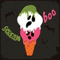 Scary screaming ghost shaped ice cream with flying bats Royalty Free Stock Photo