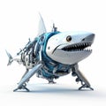 Scary shark robot, robotic fish isolated over white background. Created with generative Ai