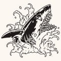 Scary shark vintage monochrome sketch