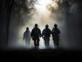 Scary silhouette of American soldiers. American soldiers emerge into the harsh reality of war.