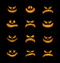 Scary silhouettes of pumpkin faces set. Halloween. Vector illustration