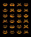 Scary silhouettes of pumpkin faces set. Halloween. Vector illustration Royalty Free Stock Photo