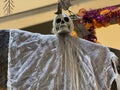 Scary skeleton hanging on the ceiling for halloween party decoration Royalty Free Stock Photo
