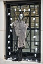 Scary skeleton as outdoor Halloween decorations.