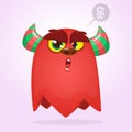 Scary surprised cartoon monster. Vector Halloween red monster. Big set of cartoon monsters.