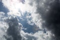 Scary thunderclouds. Gloomy epic clouds on a blue sky Royalty Free Stock Photo