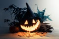 Scary traditional smiley pumpkin lantern Royalty Free Stock Photo