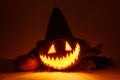 Scary traditional smiley pumpkin lantern Royalty Free Stock Photo