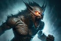 scary werewolf unleashing its full power, apart its enemies with claws and fangs