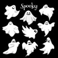 Scary white ghosts design on black background - Halloween celebration