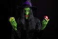 Scary witch and her poisonous apples,