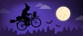 Scary witch riding a bicycle and flying Royalty Free Stock Photo