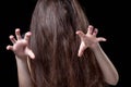 Scary woman with grabbing hands Royalty Free Stock Photo