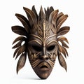 Scary wooden ritual african mask isolated on white close-up Royalty Free Stock Photo