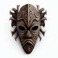 Scary wooden ritual african mask isolated on white close-up Royalty Free Stock Photo