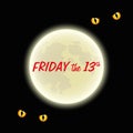 Scary yellow eyes and full moon on friday the 13th Royalty Free Stock Photo