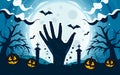 Scary zombie hand background with dark graveyard Royalty Free Stock Photo