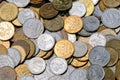 A scatter of coins 1, 5, 10 Russian kopecks. Royalty Free Stock Photo