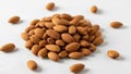 Brown, with a slightly ridged texture. A central pile of almonds is Royalty Free Stock Photo