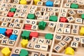 scattered alphabet wooden blocks in a box Royalty Free Stock Photo