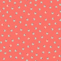 Scattered apples pastel seamless pattern. Tiny pink and blue apples on terracotta red background