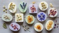 Scattered around the soaps, enhancing the natural and artistic presenta Royalty Free Stock Photo