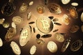 Scattered Bitcoin Cash coins on a lighted background. Royalty Free Stock Photo