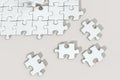 Scattered blank puzzles with white background, 3d rendering