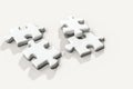 Scattered blank puzzles with white background, 3d rendering