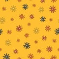 Scattered blooms, seamless Vector repeat pattern ditsy print on yellow background